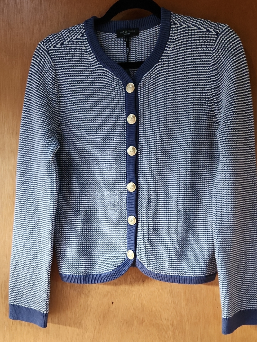 rag & bone Blue and White Knit Button-Front Cardigan